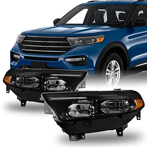 AKKON - Fit 2020 2021 2022 2023 Ford Explorer Base Model [Full LED] w/DRL Headlights Driver + Passenger Replacement Set