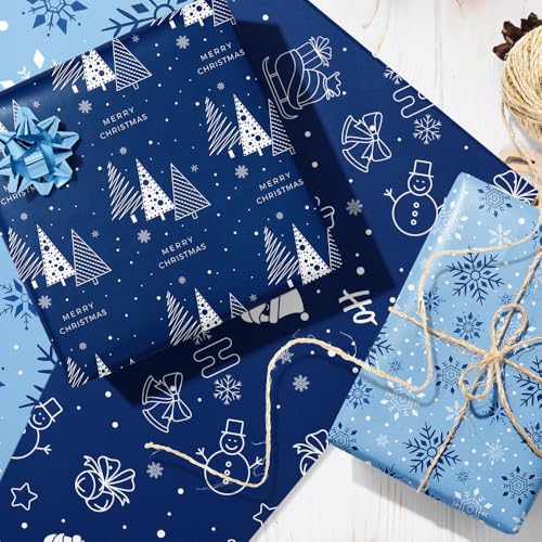 GmeDhc Geschenkpapier Weihnachten Set, 12 Stück Geschenkpapier Weihnachten, 50x70cm Wrapping Paper Christmas mit 2 Rollen Baumwollseil, Vintage, Kraftpapier