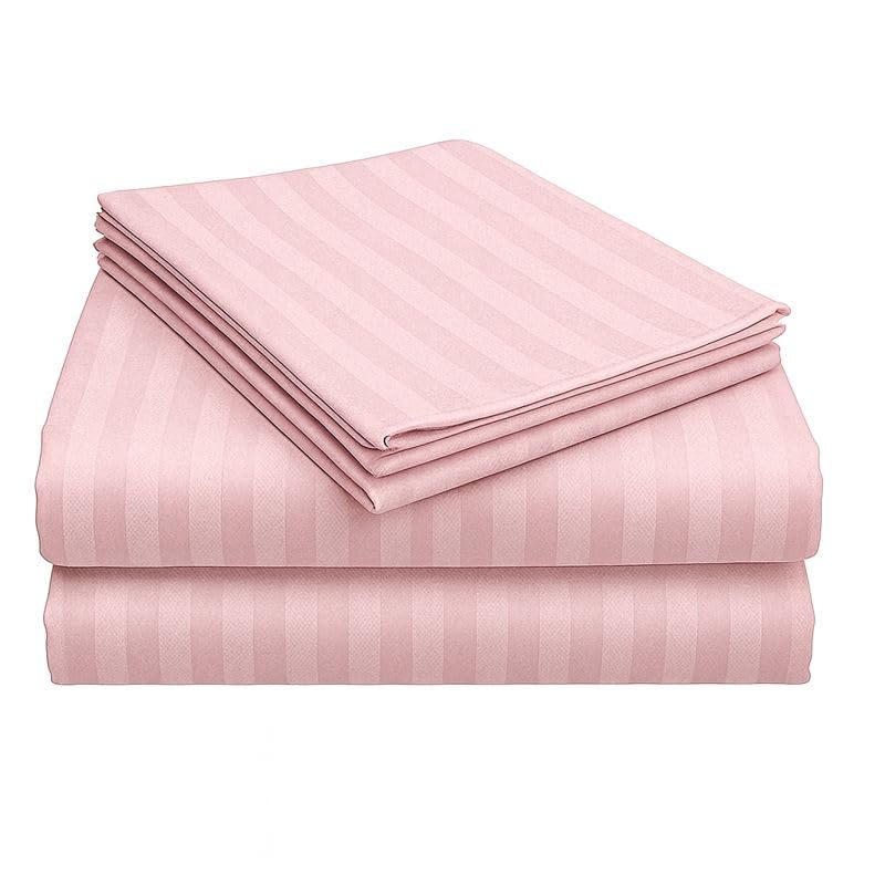 Glace Cotton Striped Bedsheet – 300 TC|Queen Size 90" x 108" Bed Sheet with 2 Pillow Covers | Soft, Durable | Ideal for Hospitals, Clinics, Hostels, PGs, Hotels & Guest Houses (Light Pink)-picture-11