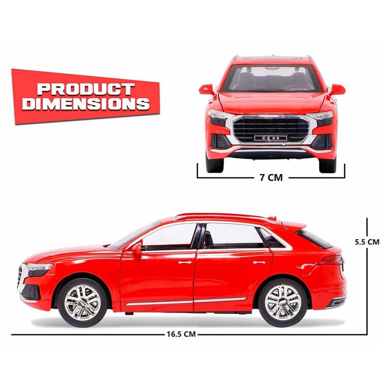 Image of Kids Model 1:32 Q8 Die Cast Metal Car Pull Back Action Opening Doors with Realistic Engine Sound Lights Toy Car Gift for Boys - Red