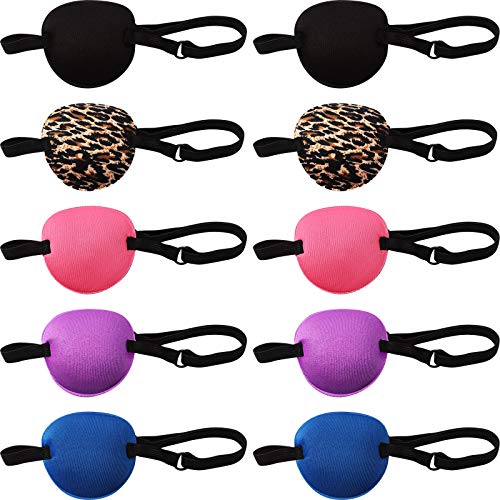 10 Pieces Eye Patch Single Eye Mask Various Elastic Eye Patch Strabismus Adjustable Eye Patch Lazy Eye Patches with Buckle for Adult and Kid, 5 Colors