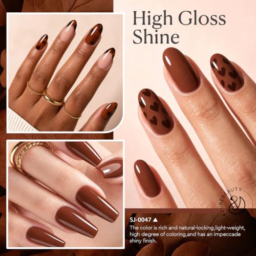 Image of AZUREBEAUTY 18ML Brown Fall Gel Nail Polish | Pure Coffe Brown Fall Soak Off UV /LED Gel Polish for French Tips, High Gloss Solid Brown Nail Art Gel for DIY Manicure Salon