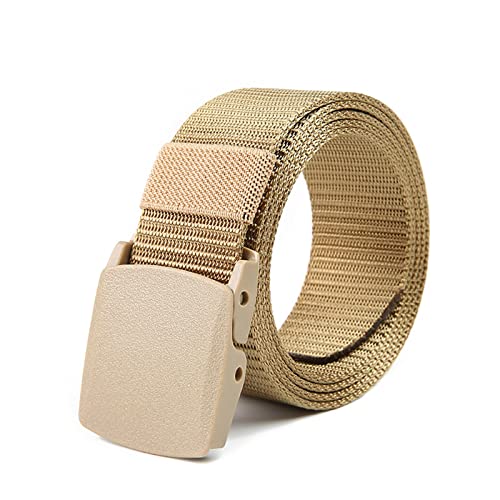Webbing Canvas Outdoor Belt with Plastic Buckle for Men Nylon Men Belt (Khaki-A, One Size)2