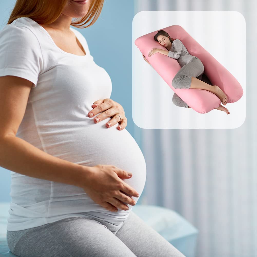 URFEDA Almohada para embarazadas, almohada para dormir de lado, de algodón, en forma de U, cojín de lactancia, cojín cervical, almohada cómoda, almohada para el cuerpo, extraíble y lavable, 70 cm x