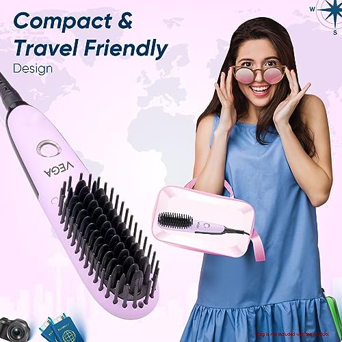 Vega Mini Hair Straightener Brush For Women With Thermoprotect Technology,Ceramic Coated Bristles&2 Heat Settings,(Go Mini Series,Vhsb-05) Purple - Image 7