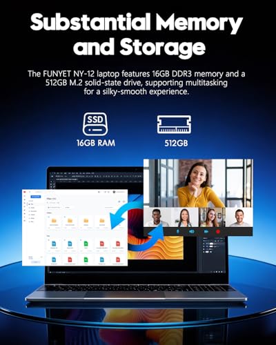 15.6" Gaming Laptop with Win11 Pro, 16GB RAM 512GB (Supports 1TB TF) Notebook, i5-7Y54 Processor, 1920×1080 HD Display Computer, 5000mAh Battery, USB 3.0, BT 5.0, WiFi 5, HDMI, Backlit Keyboard - Image 4