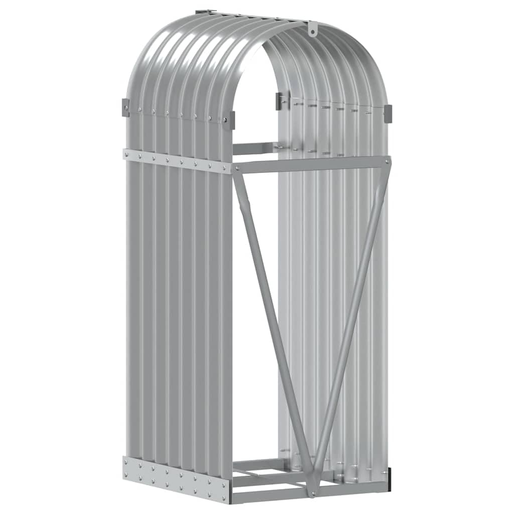 Soporte para leña de chimenea de acero galvanizado, 40 x 45 x 100 cm, resistente estantería para leña con ganchos para fijación a la pared para almacenamiento de madera seca en el jardín y