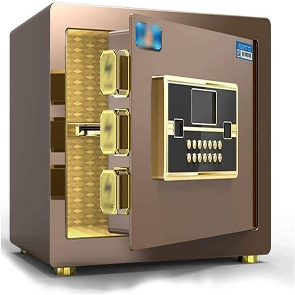 Safe Box, Fireproof Waterproof Safe Safe Box Fireproof Waterproof All Steel Anti-Theft Wall Safe Office File Security Cabinet Home Security Commercial Jewelry Cash Hotel al Fingerprint Secur (Coffee)