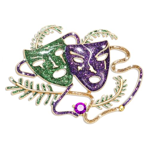 Image of Mardi Gras Brooches Pin for Women Girls Rhinestone Mask Fleur De Lis Brooch Glitter Jester Pins Fat Tuesday Carnial Parade Holiday Brooches Jewelry