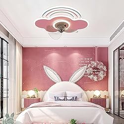 Lampara Ventilador Rosa Lampara Ventilador Techo Rosa Y Mando A Distancia Arcoíris Ventilador Techo Con Luz Silencioso LED Regulable 6 Velocidades Reversible Ceiling Fan with Light Para Dormitorio Infantil