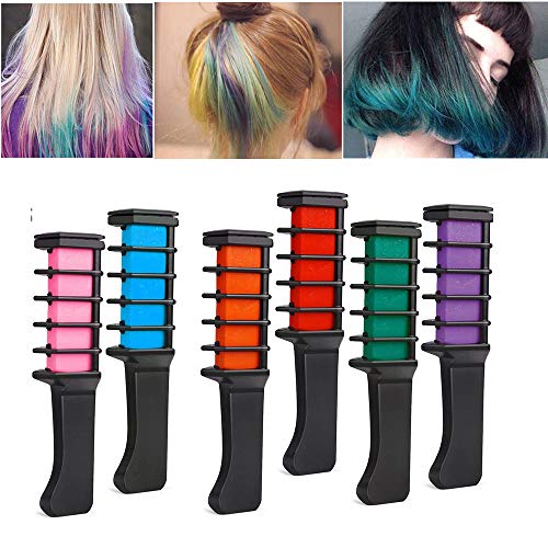 Hair Chalk Comb Set, Girl Kid Christmas Birthday Gift, Temporary Hair, Non Toxic Washable Dye Color for Teen Party, DIY 6 Colorful Kit