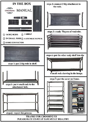 Image of CMerchants Shop 6 Rack Collapsible Wardrobe Cabinet (Black) Metal