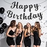 Black Happy Birthday Banner Signs Glitter Happy Birthday Sign Garlands for Women Men Birthday Party Decorations Supplies - Image 3