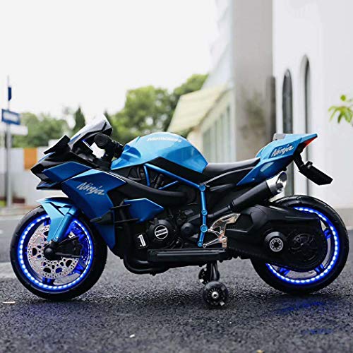Kids Electric Ride on Motorcycle, Riding Car Vehicle Toys for 3-5 6-8 Year Old Boys Girls, 12V 7A Battery Charger Rechargeable Motor Bikes with Flashing Wheels (Blue)