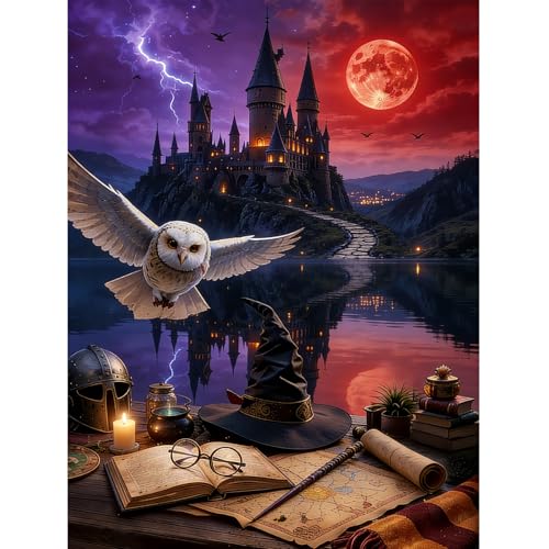 Magic Castle and Magic Hat 5D Diamond Art Kits for Adults Beginners - Full Drill Round Rhinestone DIY Gem Art Crafts Paintings Diamond Painting Kits for Home Wall Decor and Gift 12x16Inch