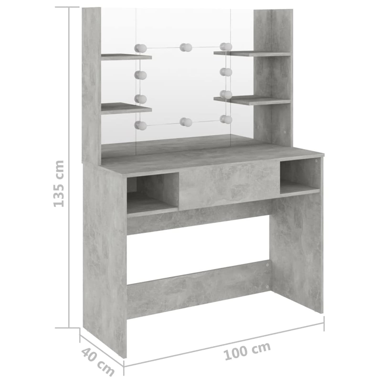 Homgoday Stół do makijażu z oświetleniem LED, 100 x 40 x 135 cm, MDF, beton, szary