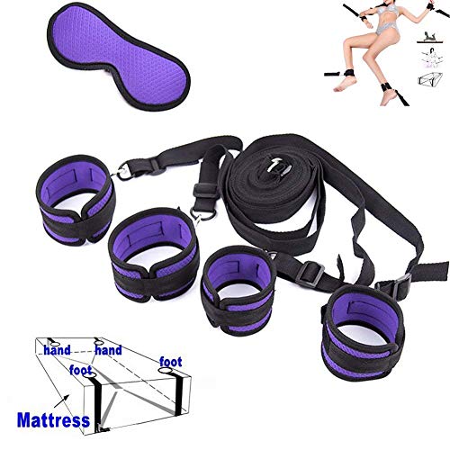 Bed Restraints Kit Under Bed Bondage Eye Mask Blindfolds Soft Wrist and Ankle Handcuffs with Restraint Straps Rope for Couples Sex-purple2