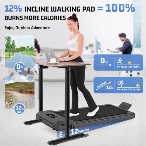 Image of FUNMILY Upgrade Walking Pad Folding Treadmill with 12% /15% Incline & Handle Bar, 3.5HP Foldable Under Desk Compact Treadmills for Home /Office /Gym, 400+lb Capacity, Shock Absorption