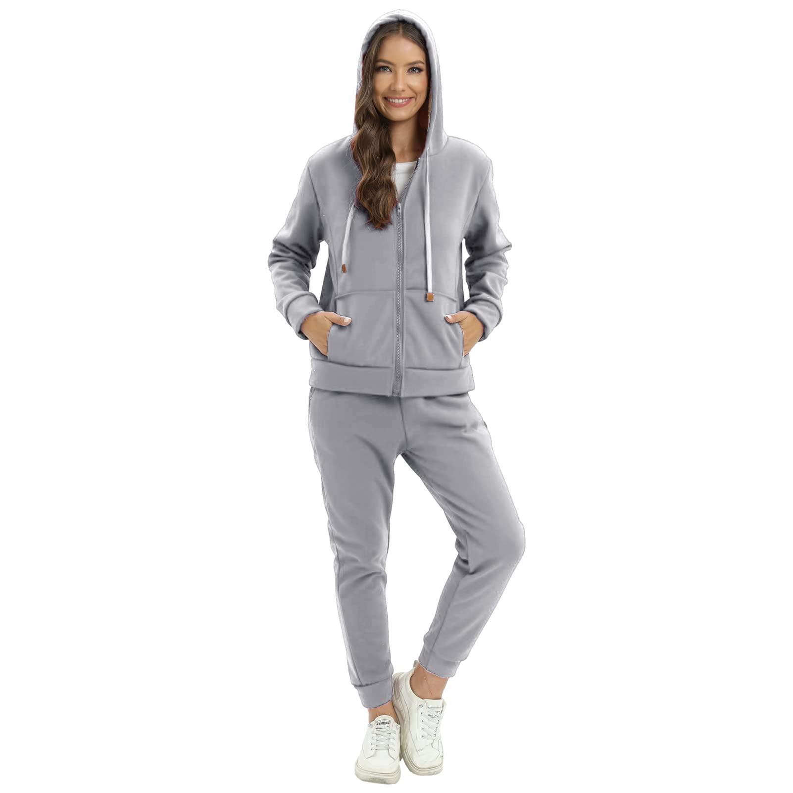 amropi Trainingsanzug Damen Winterjacke Kapuzenpullover und Jogginghose Warm VliesJogginganzug