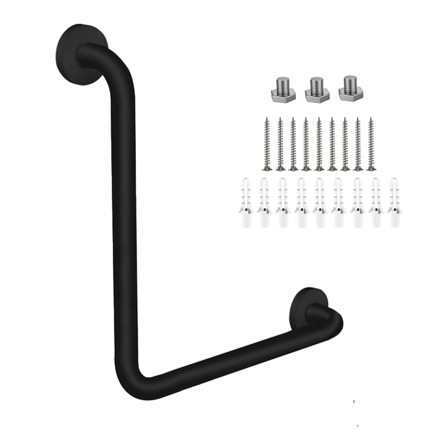 iSTAR L-Shaped Grab Bar for Bathroom (Black) | Bathroom Safety Handle for Senior Citizens & Elderly | Toilet Support Handle with Anti-Slip Grip | Wall Mounted Shower & Bath Safety Rail | Pack of 1-image-12