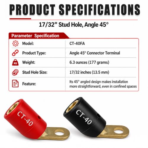 Image of 2PC CT-40FA Welding Terminal Connector, Welding Lug Connector Black & Red