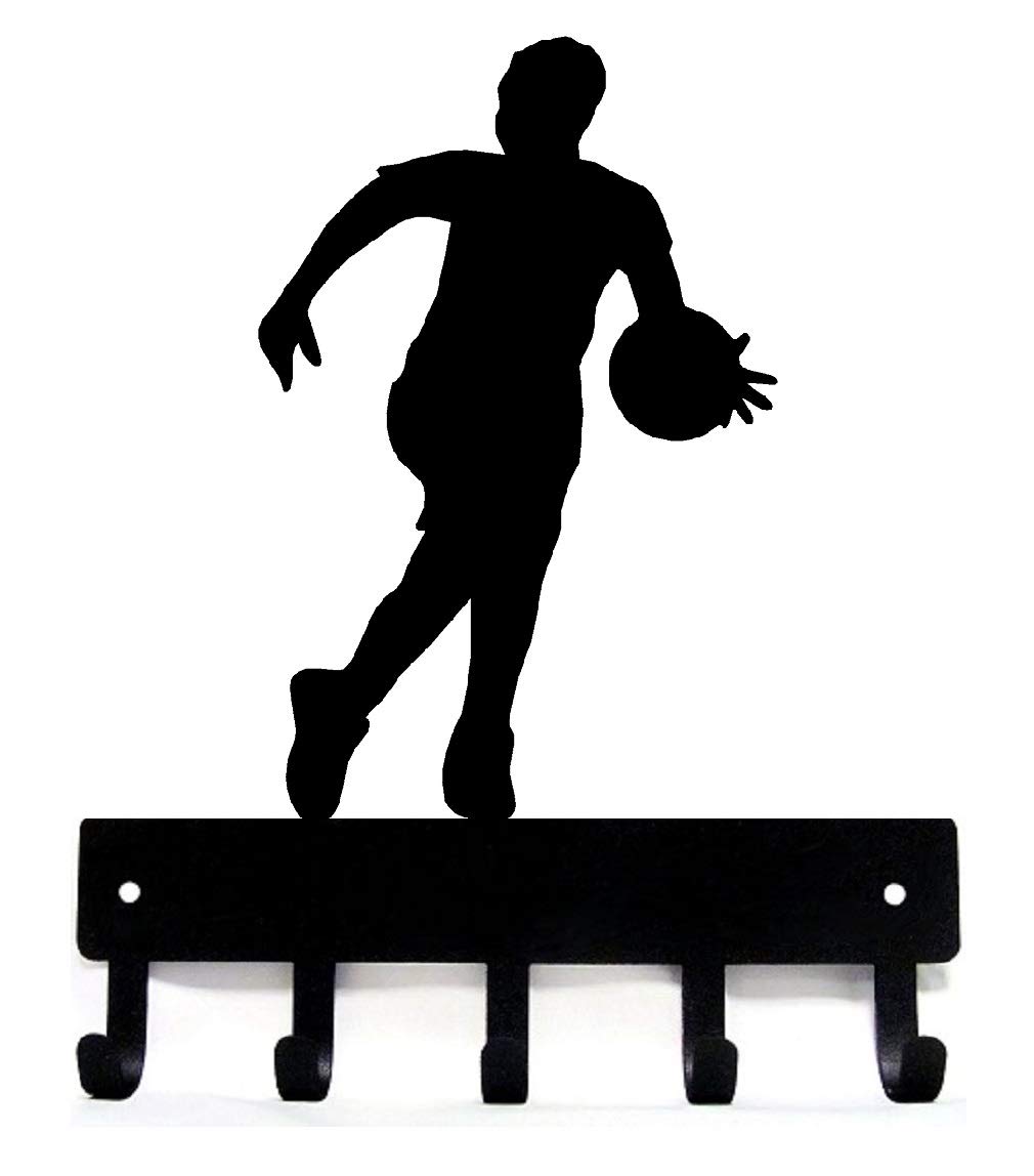 The Metal Peddler Basketball Player Sport - Wall Key Holder - Small 6 Inch Wide - Made in USA; 5 Storage Hooks