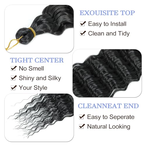 MLETULIPS Ocean Wave Crochet Hair Extensions Deep Wave Braiding Crochet Hair Soft Synthetic Curly Braiding Crochet Hair for Black Women (1B - Image 3