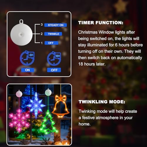 Lumière de Noël flocon et étoile LYUBASA lot de 4 suspensions autonomes avec ventouse