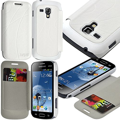 Seluxion - Coque Housse Etui à Rabat latéral et Porte-Carte pour Samsung Galaxy Trend Couleur Blanc + Film de Protection d'écran