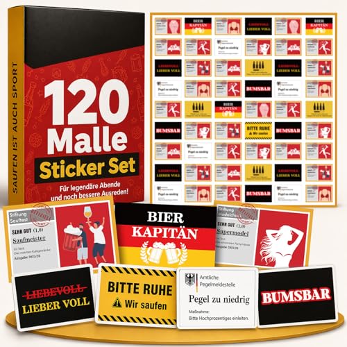 Anruzon 120x Malle Sticker Set in Top-Qualität mit UV-Beschichtung - 12 Motive x 10 Sticker - Lustige Sauf Aufkleber für Malle Accessoires Ballermann Festival Shirt JGA Party