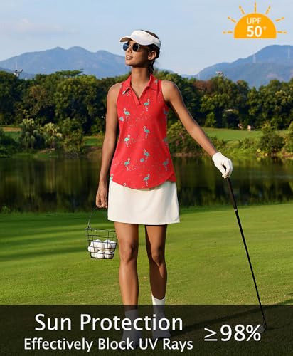 Image of PINSPARK Womens Golf Shirt UPF 50+ Sleeveless Collared Shirts Quick Dry Tennis Polo V-Neck Racerback Athletic Workout Tank