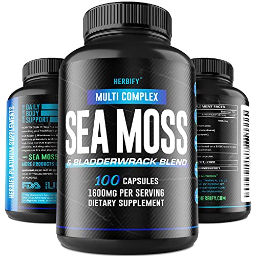 Sea Moss - Irish Sea Moss Capsules - Organic Bladderwrack, Burdock Root - Sea Moss Pills for Gut Health, Digestive System - Made in USA - Raw Chondrus Crispus for Immunity Support - 2 Pack (200 pcs)