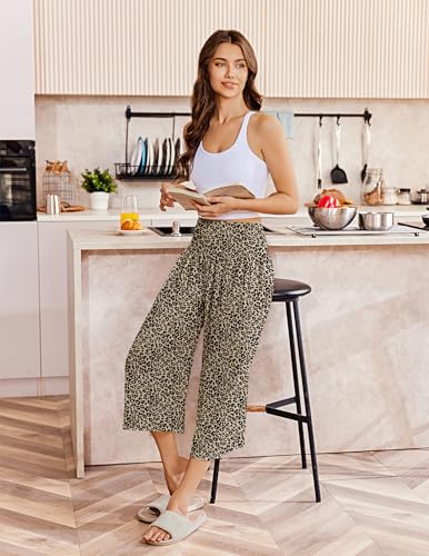 Image of Ekouaer 2 Pack Womens Pajama Pants 2026 Wide Leg Capri Yoga Pants Lounge Comfy Sleep Pj Bottoms with Pockets