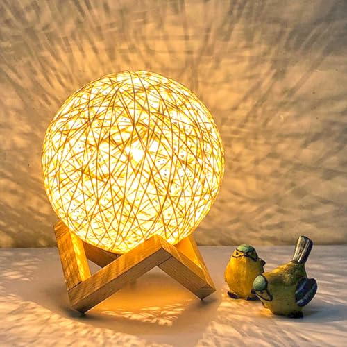 Meichoon Night Light for Bedroom Rattan Ball Table Lamp USB Plug-in Brightness Adjustable Warm Yellow Light with Stand Nightstand Decorative Lamp LE16 - Image 2