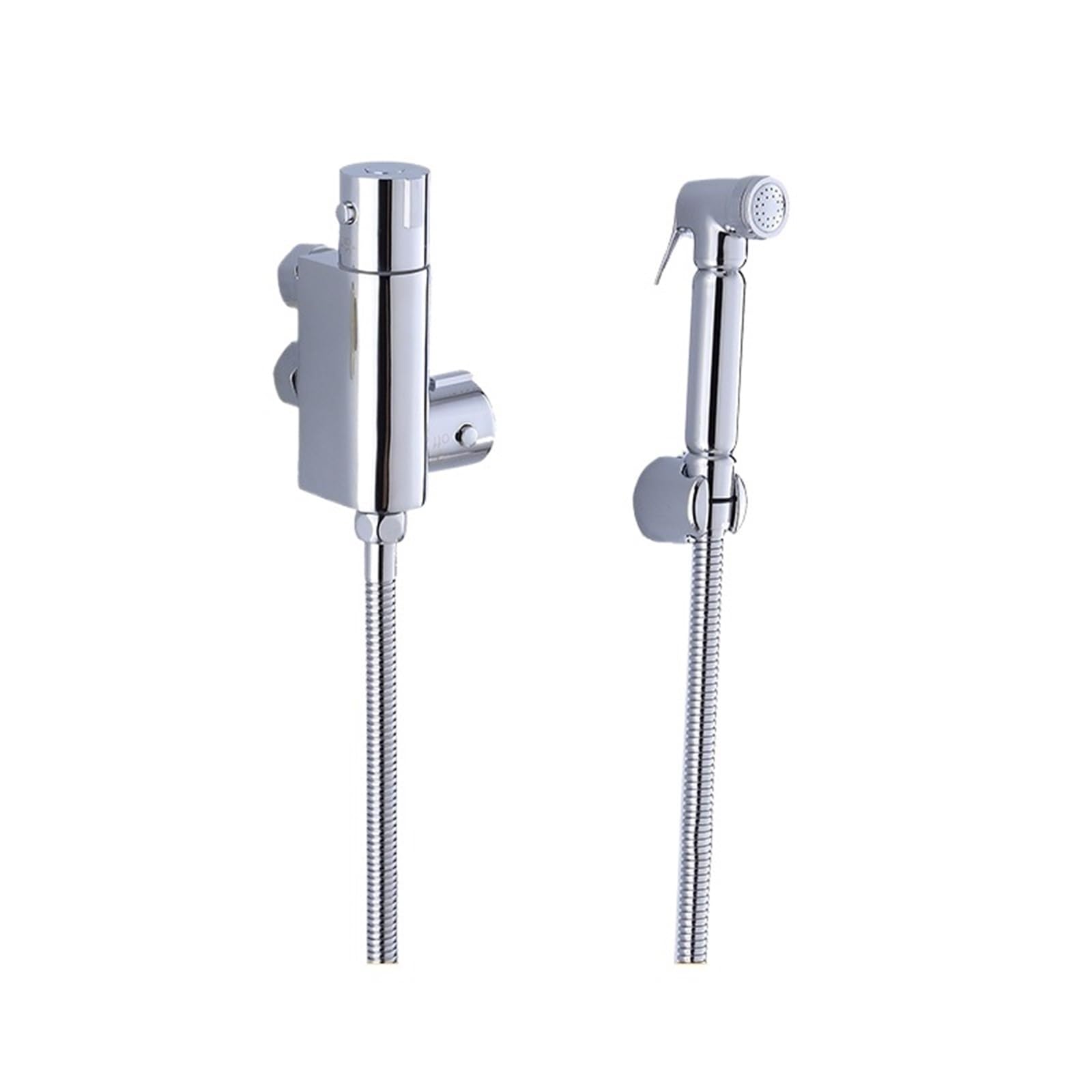ZYCHSJXA Thermostatic Wall-Mounted Bathroom Shower Bidet Toilet Faucet Hygienic Crane Square Mixer Portable Sprayer(Silver)