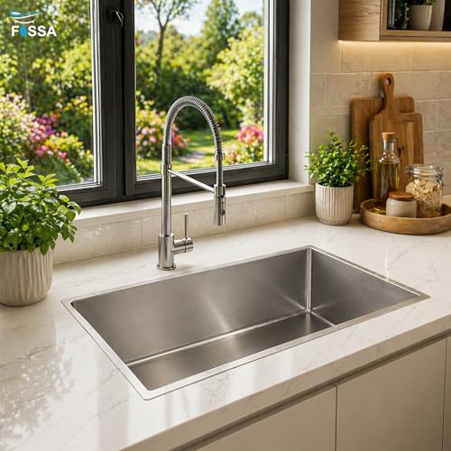Image of Fossa 30 inchx18 inchx10 inch ๐-๐๐๐๐ ๐๐๐๐๐๐๐๐ Premium Stainless Steel Handmade Single Bowl Kitchen Sink | Scratch Resistant, Anti-Stain | Silver (Matte Finish)