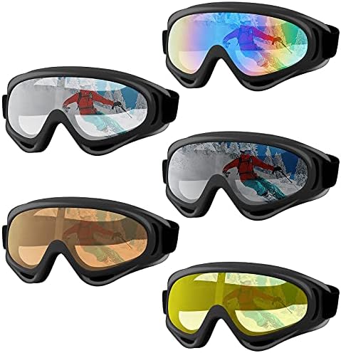 ORANZI 5 Pack Ski Goggles, Snowboard Snow Goggles for Men Women Kids Adult Youth, UV Protection Anti-fog Motorcycle Goggles