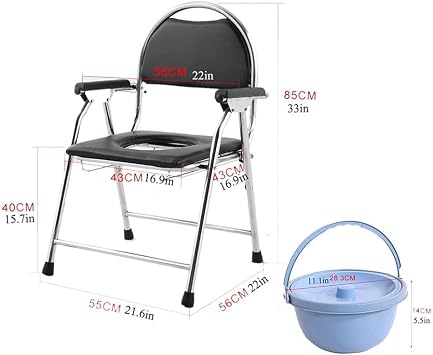Foldable Commode Chair Portable Foldable Bedside Commodes Chair,Bathroom Toilet Chair with Backrest,Armrest,Height-Adjustable Shower Chair Camping Toilet Lightweight Comm