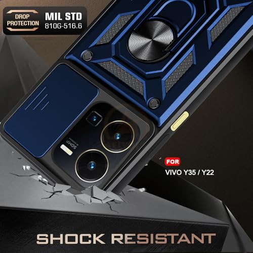 Image of Armor Bumper Back Cover Case for Vivo Y35 / Y22 | Rotating Camera Cover, Ring Holder & Kickstand | Heavy Duty & 360 Degree Protection Vivo Y35 / Y22 Back Cover (Blue)