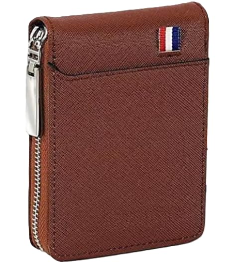 Men's PU Leather Zipper Wallet, Brown-picture-17