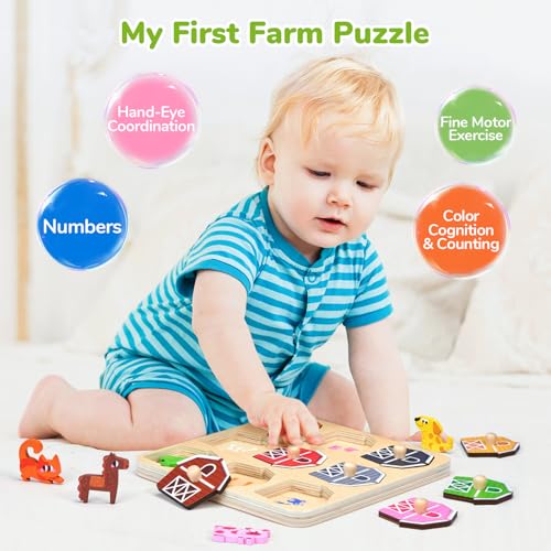 image for JoyCat Wooden Puzzles for Toddlers 1-3, Montessori Toys for 1 2 Year O