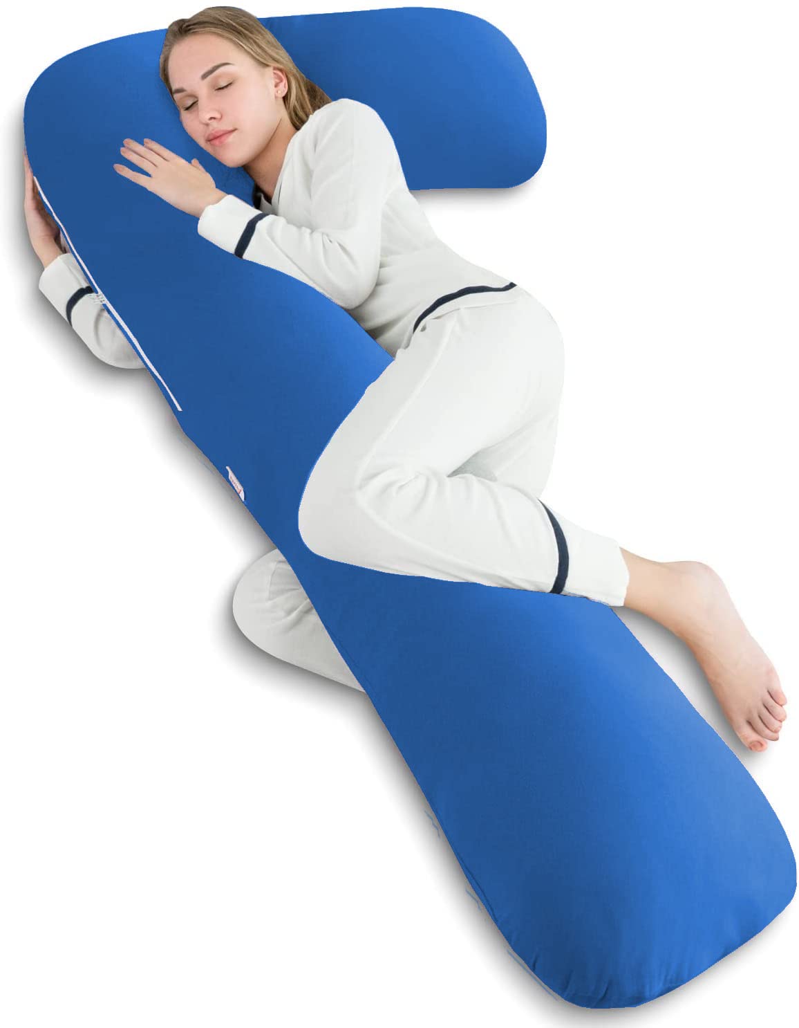 Pregnancy Body Pillow with Zippered Cover, L Shaped Full Body Pillow for Pregnant Women-Royal Blue-image-34