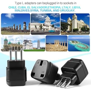 3-Pack UK To ITALY Plug Adapters Italy Power Converter Grounded Universal Travel Adapter 3 Pin Italian Chile International Type L Plug (White