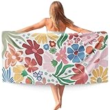 WAITPI Abstract Floral Beach Towel, Colorful Flower Botanical Beach Towels Oversized Gifts for Women, Floral Quick Dry Travel Sand Free Towel Decor for Bathroom Swimming Pool 30x60in