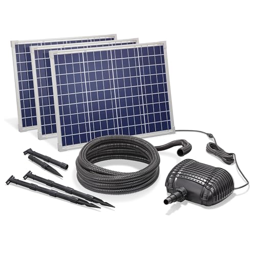 Esotec Solar Bachlaufset Waterfall 150 5000 Pro, Komplettset, Bachlaufpumpe 5000l/h, Solarmodule 150Wp, Erdspieß, Teichpumpe, DIY Solarbrunnen draussen, Wasserspiel außen, Gartenteich, 2,5m 101972