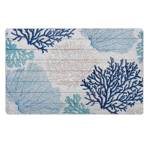 Qabliqo Blue Beach Door Mat - Beach Coastal Outdoor Welcome Door Mat, Nautical Door Mats, Coastals Outdoor Decor, Coastals Ocean Bathroom Decor, Beach House Decor, 17x30 Inch