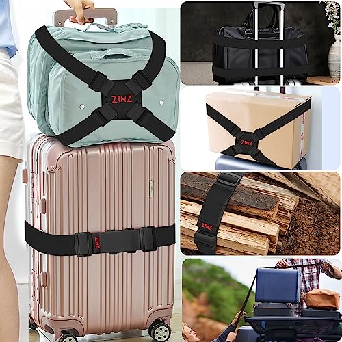 Image of 2-Pack Elastic Luggage Straps with Suitcase Bungee, Adjustable Bag Belt Travel Accessories -Black /Red