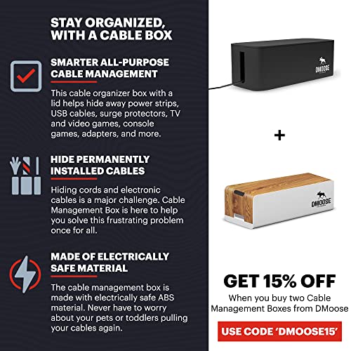 Dmoose Large Cable Management Box - Cord Organizer Box To Hide Power Strips - Cable Organizer Box For Surge Protector - Safe Abs Material - 15.7" (L) X 6.1" (W) 5.3" (H) - Xl (Black) #TOP5