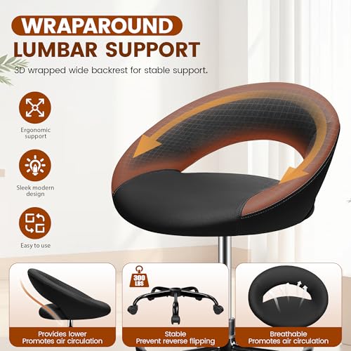 Image of Ergonomic Drafting Chair for Standing Desk - Height Adjustable Tall Rolling Stool with Foot Rest, Back Support & PU Leather, 360 Swivel Wheels for Home Office Kitchen Counter Salon, Black