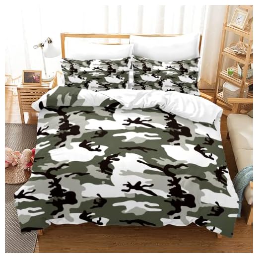 Enkelt ljus Grön Camouflage Utskrift Enkel dubbelsäng Soft Quilt Cover Stor bondgård Sängkläder Tjej Pojke Barn Sovrum Säng Textil Tre-Piece Set,hem sängkläder (Size : King)